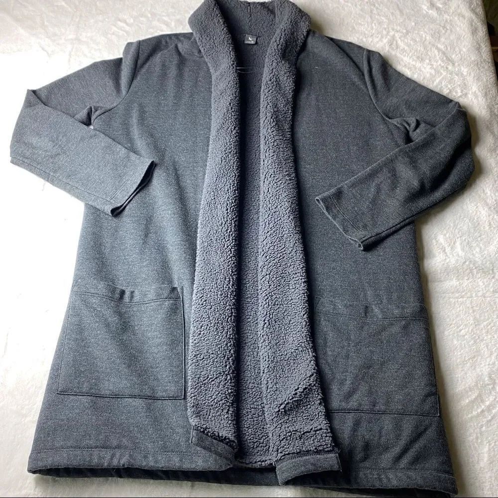 Eddie Bauer Gray Open Front Sherpa Lined Jacket Size Medium